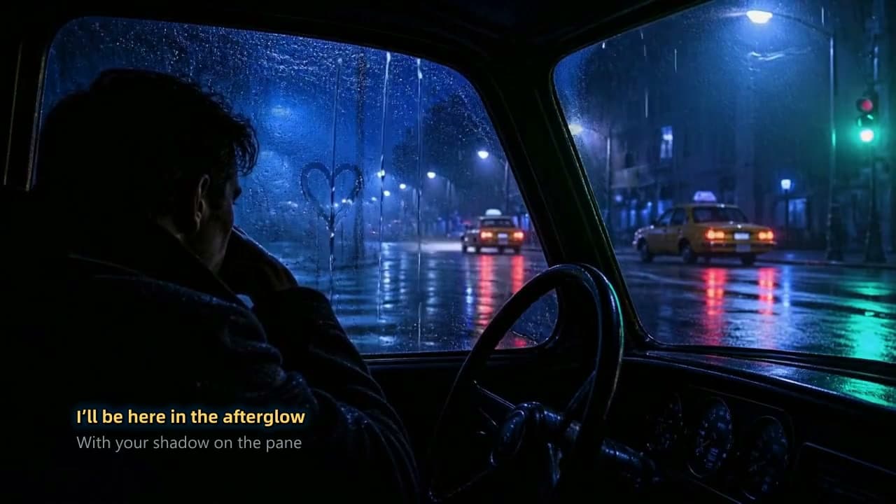 谱乐 AI 歌词视频中的电影感夜间行车画面